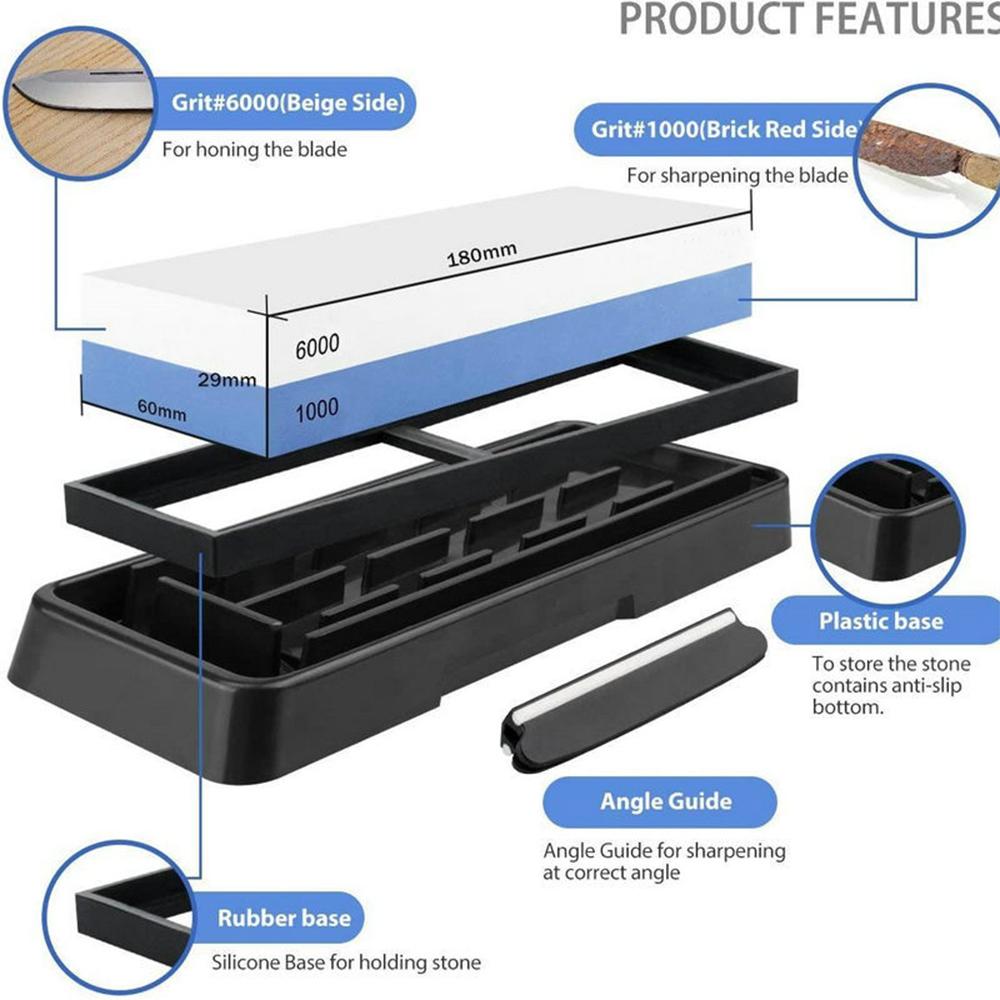 Knife Sharpening Stone Set 1000/6000 2 Side Whetstone Knife Sharpener Wet Stone Sharpening Kit with