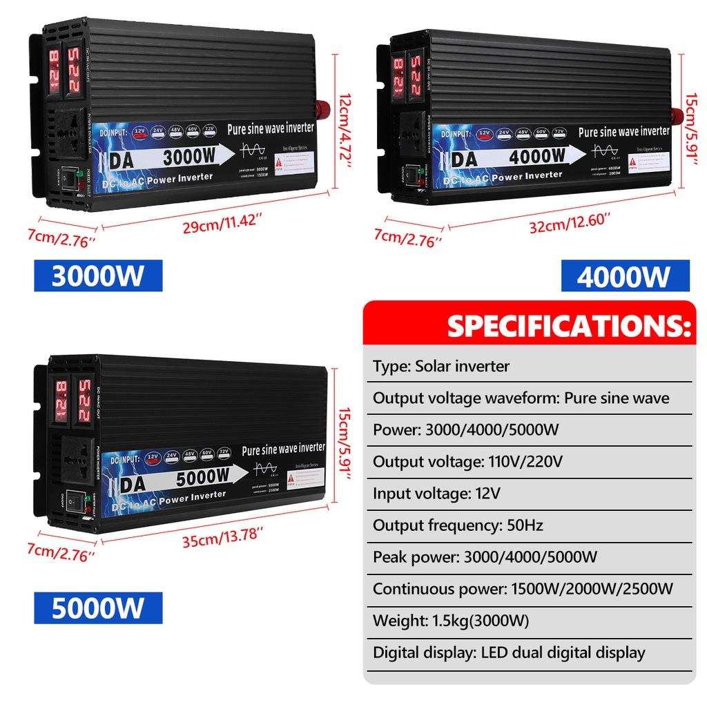 2200W 3000W 4000W 5000W Pure Sine Wave Inverter DC 12v/24v To AC 110V/220V Voltage Transformer Power Converter Solar Inverter