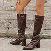 New Style Popular Leather Long Boots Women Fashion V-port Pointed Toe Knee High Boots Ladies Sexy Chunky High Heel Shoes Boots