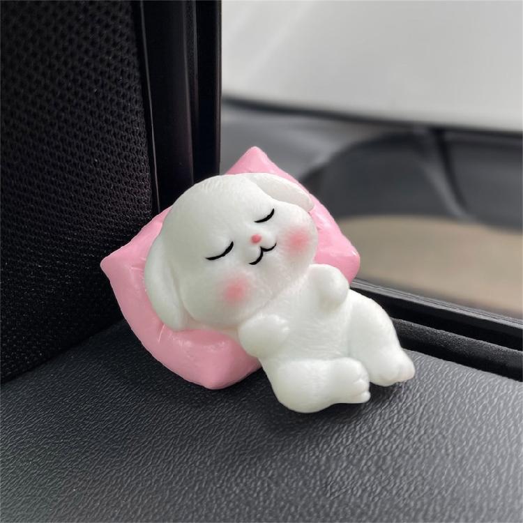 Enfeite de Decoração Animal de Desenho Animado Fofo Panda Dormindo Cachorro Porco Coelho Miniatura para Decoração de Mesa, Prateleiras ou Carro