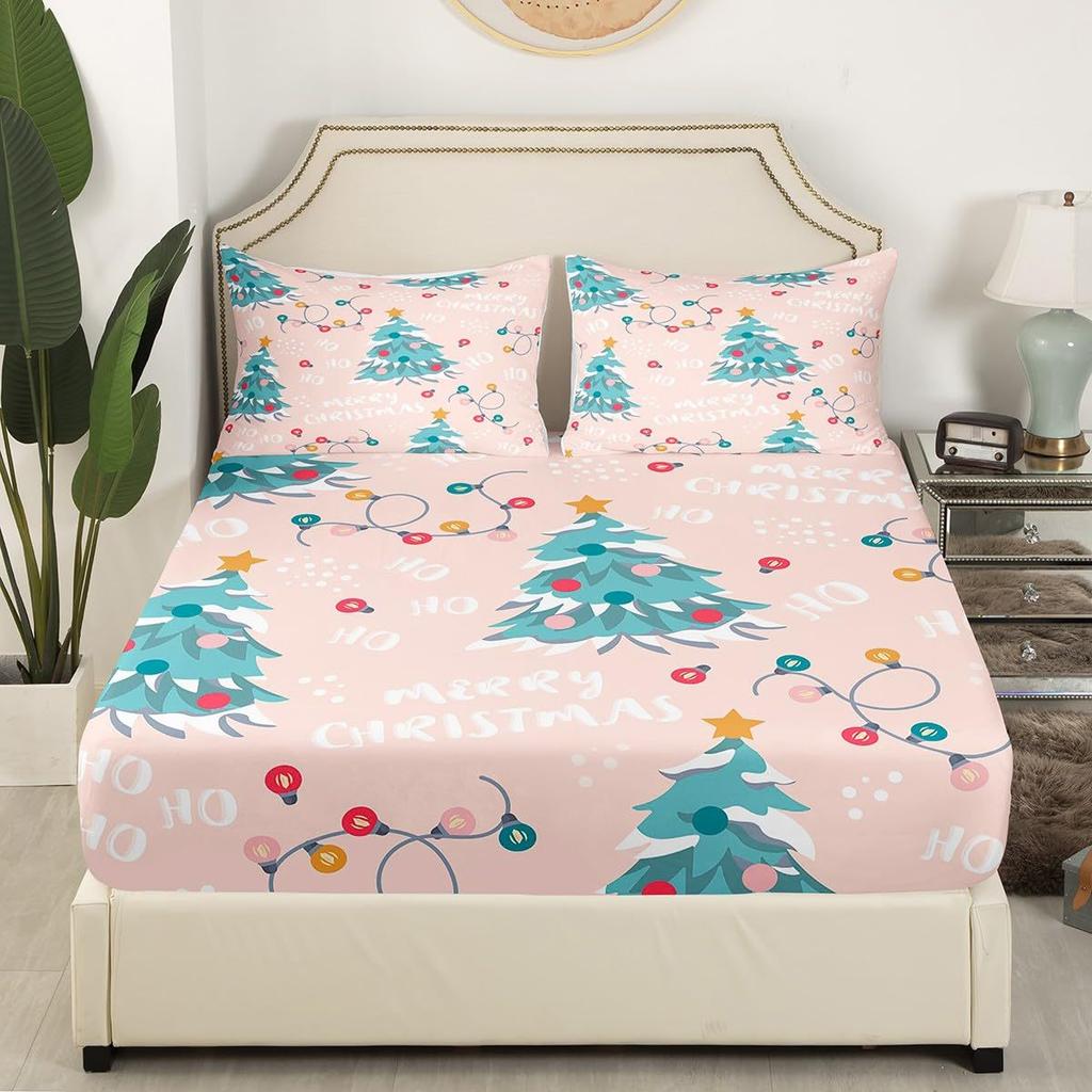 Christmas Theme Pattern Mattress Four-Piece Bedding Set Bedroom Dormitory Bedding Decoration