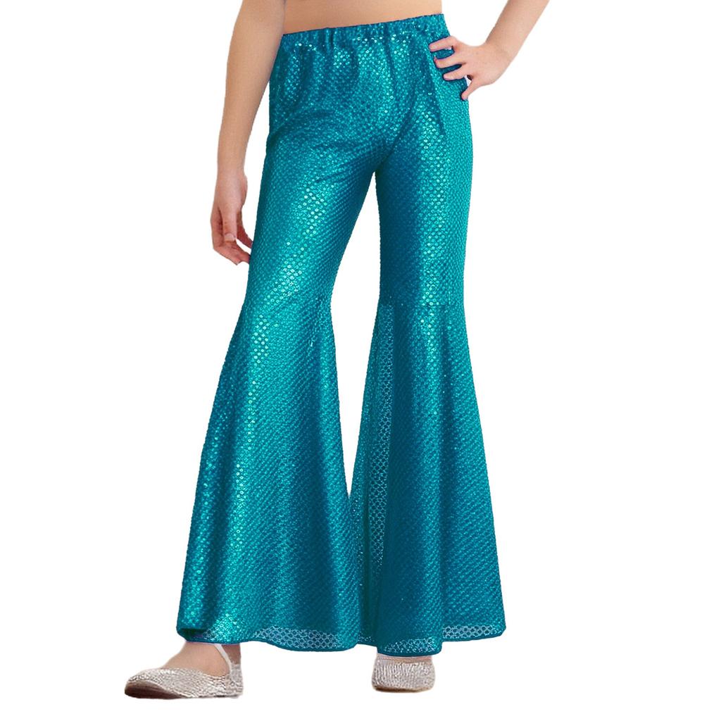 Mädchen Hip Hop Jazz Tanzkostüm Glitzernde Pailletten Schlaghosen Elastischer Bund Glockenhosen