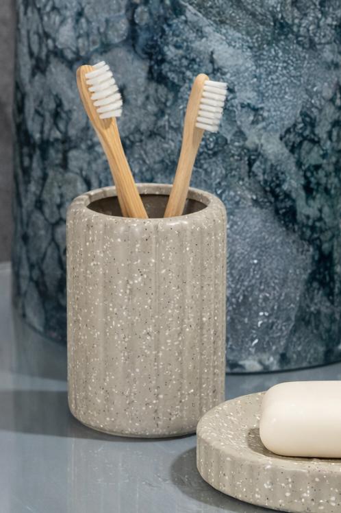 Brown Ceramic Bathroom Toothbrush Mug PERU