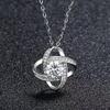 Silver Zircon Four-Leaf Clover & Eternal Heart Pendant Necklace for Women - European Style Diamond Clavicle Necklace