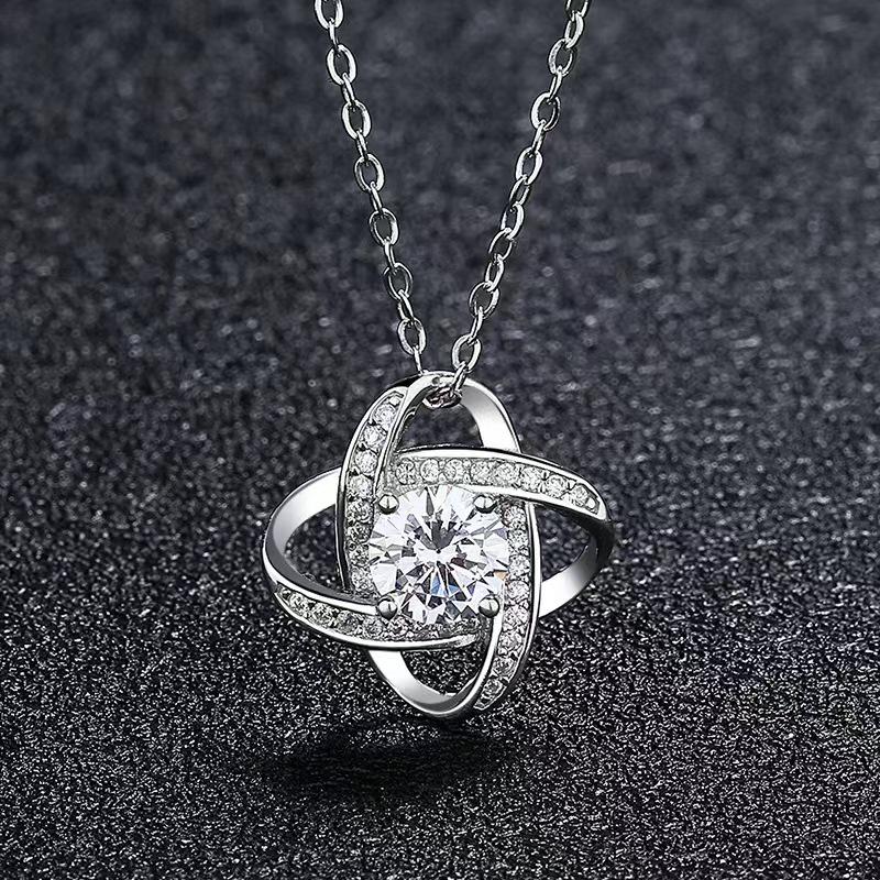 Silver Zircon Four-Leaf Clover & Eternal Heart Pendant Necklace for Women - European Style Diamond Clavicle Necklace