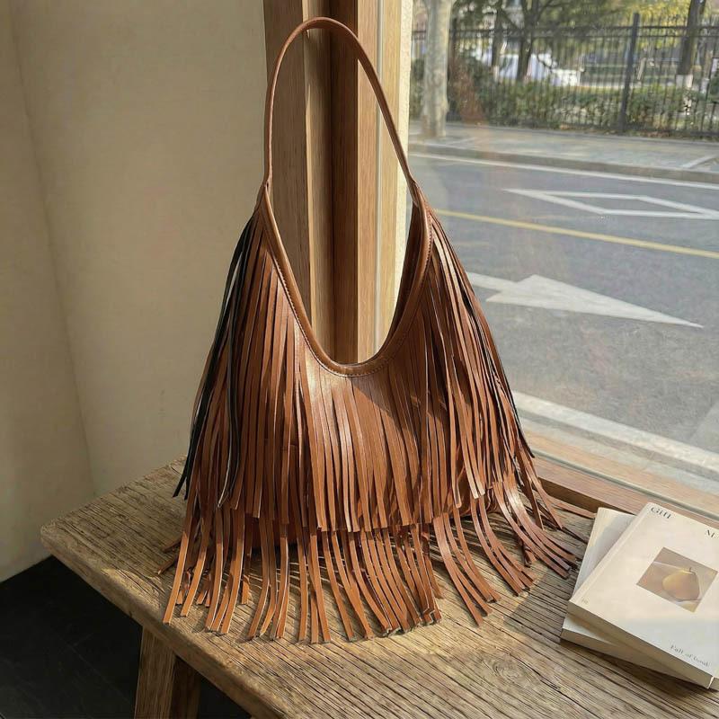 Tote Bag Vintage Tassel Shoulder Bag Women Commuter Large Capacity Bag