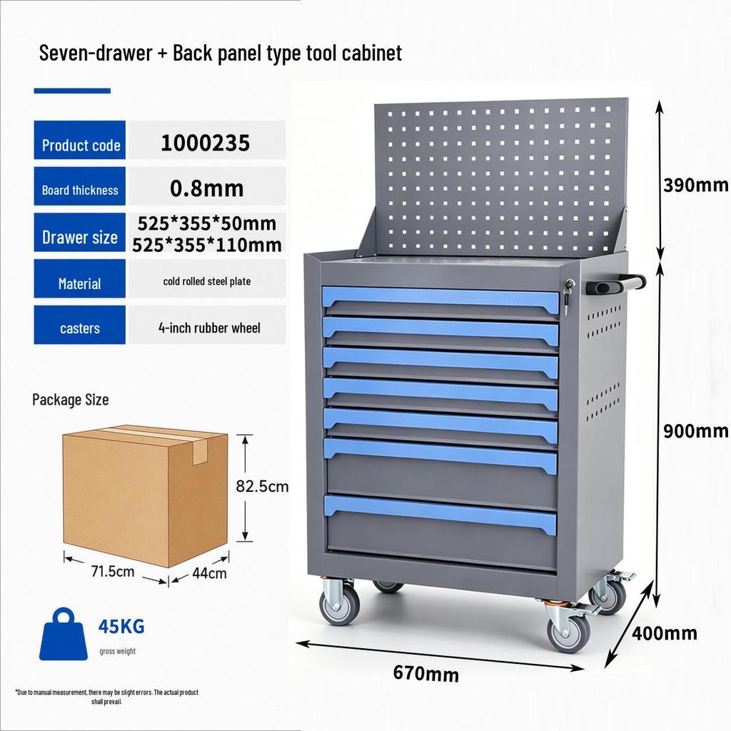 Armoire à outils mobile robuste avec tiroirs et roues - Chariot de rangement à double porte à pousser à la main