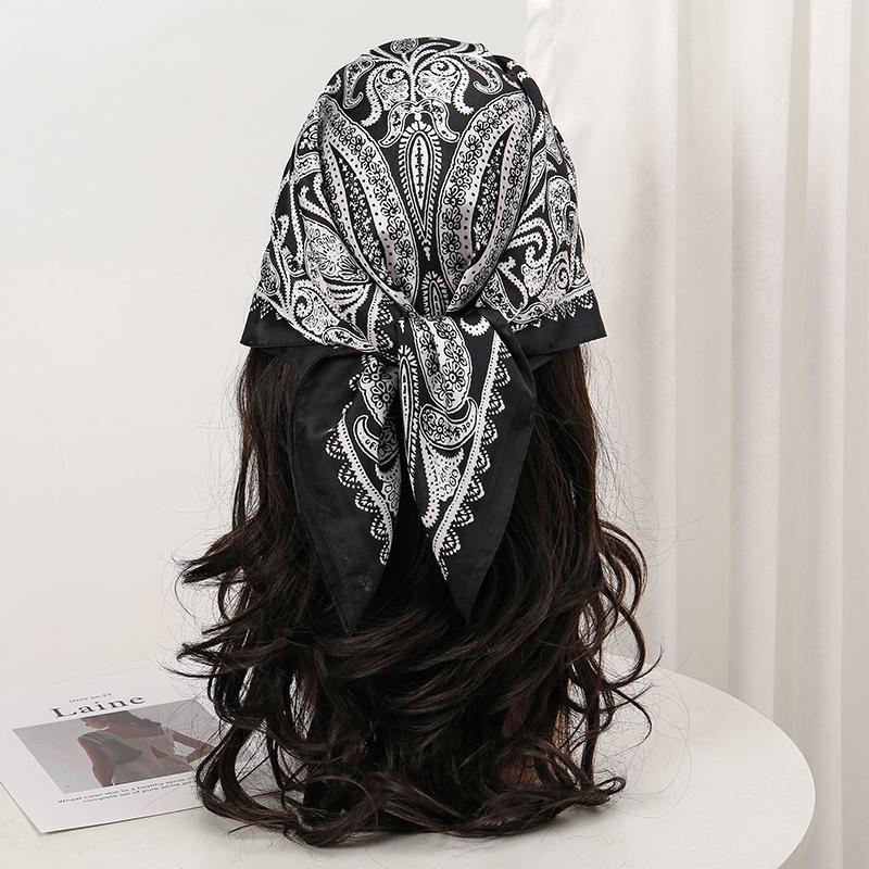 Bohemian Style Floral Print Women’s Square Silk Scarf Satin Head Wrap Tropical Leaf Flower Design Scarves Bandana Hijab