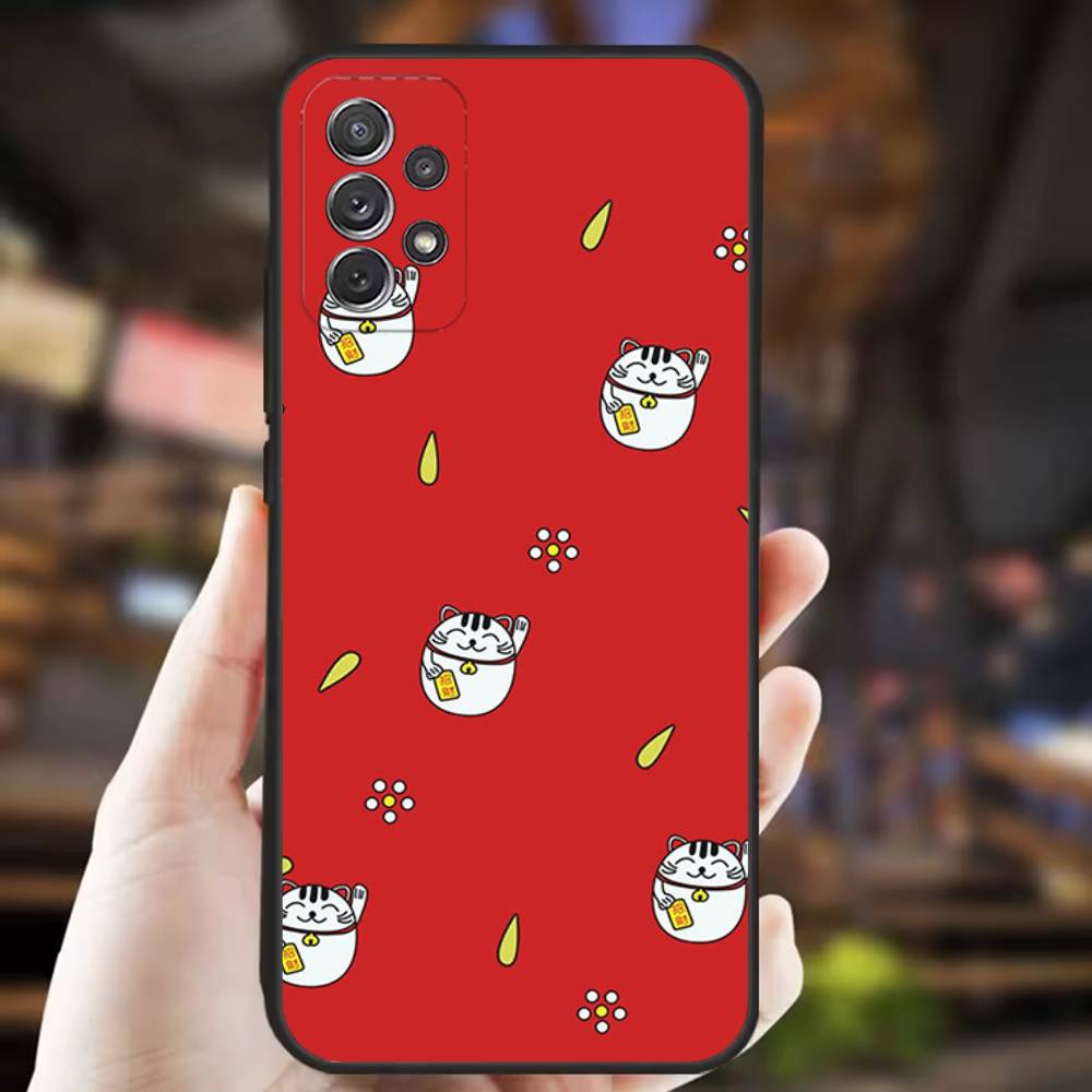 Cartoon Lucky Cat Phone Case For Samsung S25,S24,S21,S22,S23,S30,Ultra,S20,Plus,Fe,Lite,Note,10,9,5G Black Cover