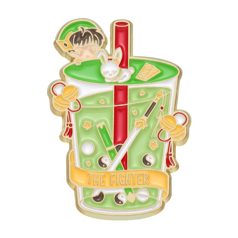 Creative Anime Inspired Pearl Milk Tea Cup Brooch Colorful Metal Accessory For Fashionable Outfits