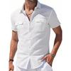 Heren Katoen Linnen Overhemden Korte Mouw Zomer Ademend Omgeslagen Kraag Casual Button-Down Shirt