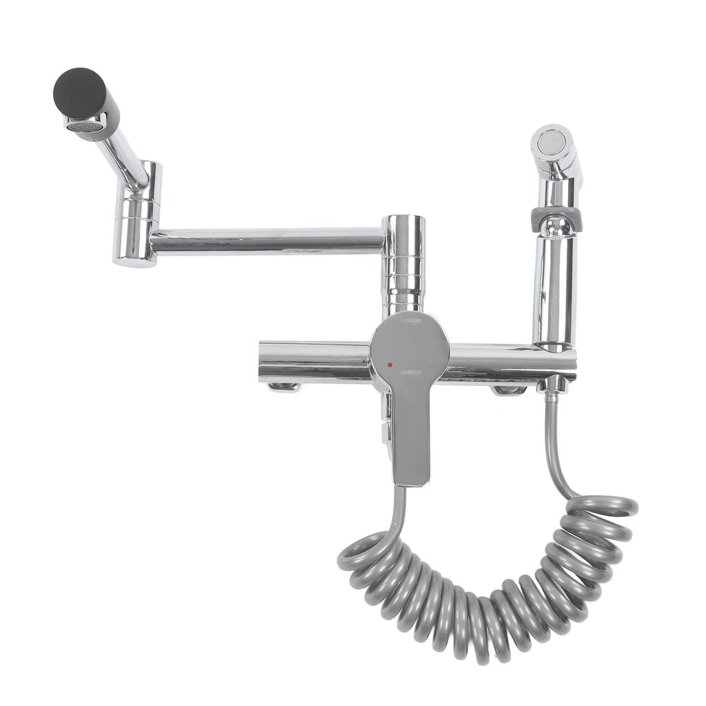 G1/2 Bathtub Faucet Set Wall Mounted Copper Silver Multifunctional Foldable Bathroom Faucet Set