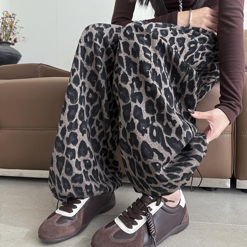 2026 Neuer Stil Damen Leopardenmuster Weite Beine Hoher Bund Lässige Hose