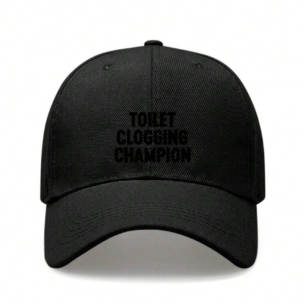 [Funny Baseball Cap] Toilet Clogging Champion Letter Print Polyester Adjustable Breathable Casual Outdoor Sports Dad Hat For Men Women