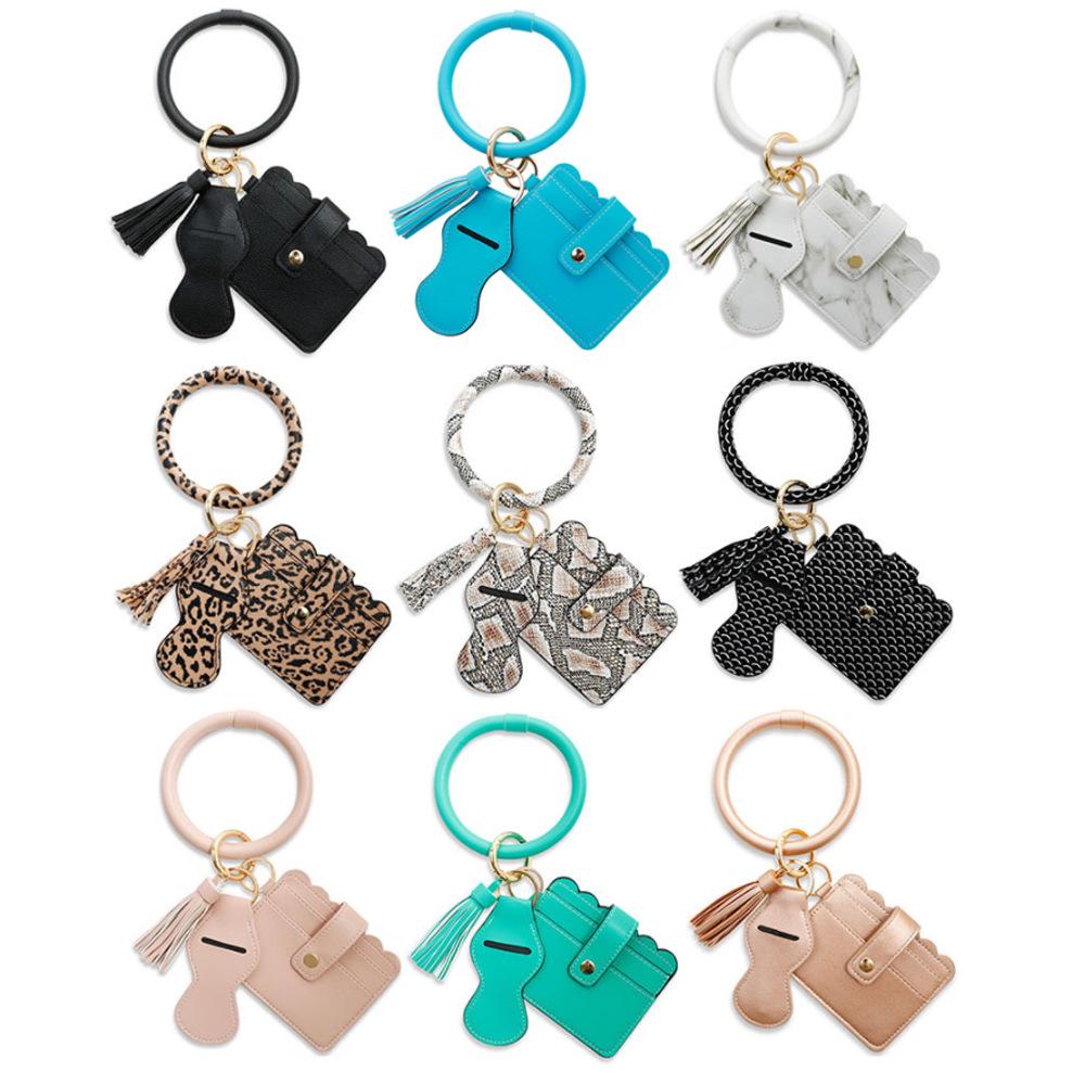 PU Leather Tassel Keychain Bracelet with Lip Balm Holder and Card Slot for Women