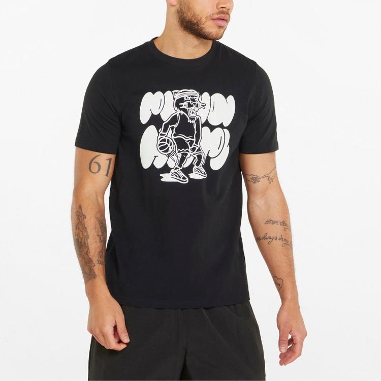 Puma Casual Sports Round Neck Print Short Sleeve T-Shirt Men Tops Black 532106-12