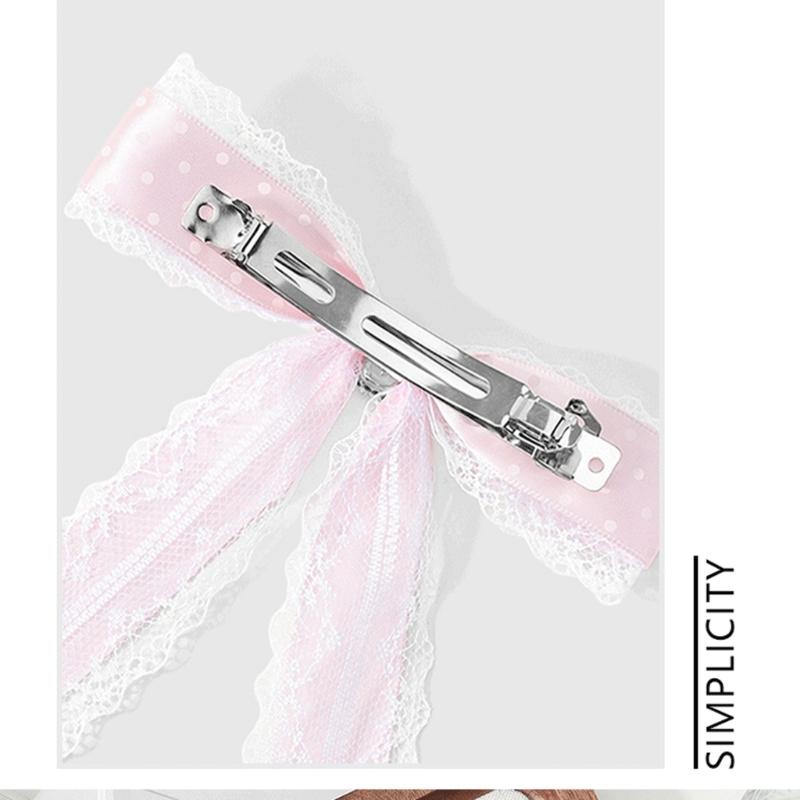 Ribbon Style Lace Hair Clip Pink and White Hair Accessory with Center Accent for Side Hair and Daily Styling Use