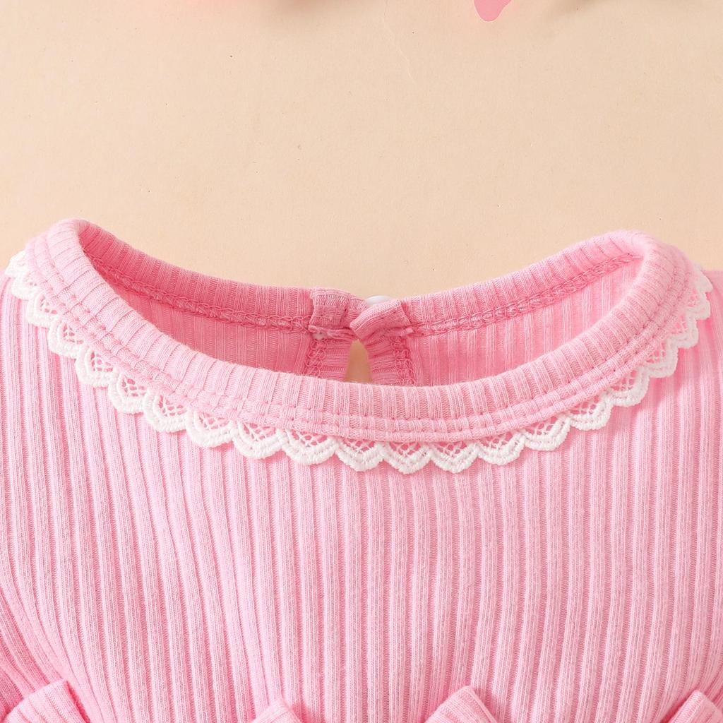Infant Girls' Butterfly Mesh Dress with Headband and Long Sleeve Ribbed Jumpsuit