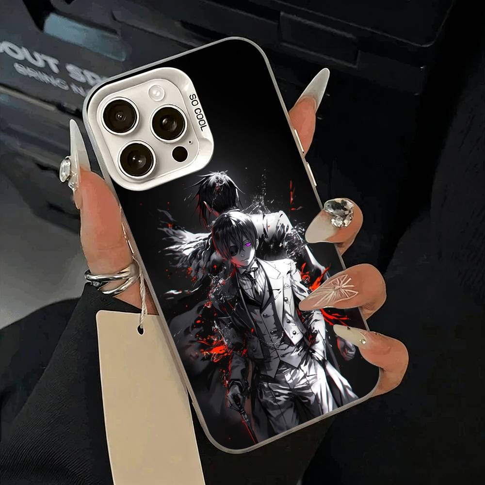Classic anime-B--Black- Butler Phone Case For iPhone 11 12 13 14 15 16Pro Max Plus White Sliver Phone Cover