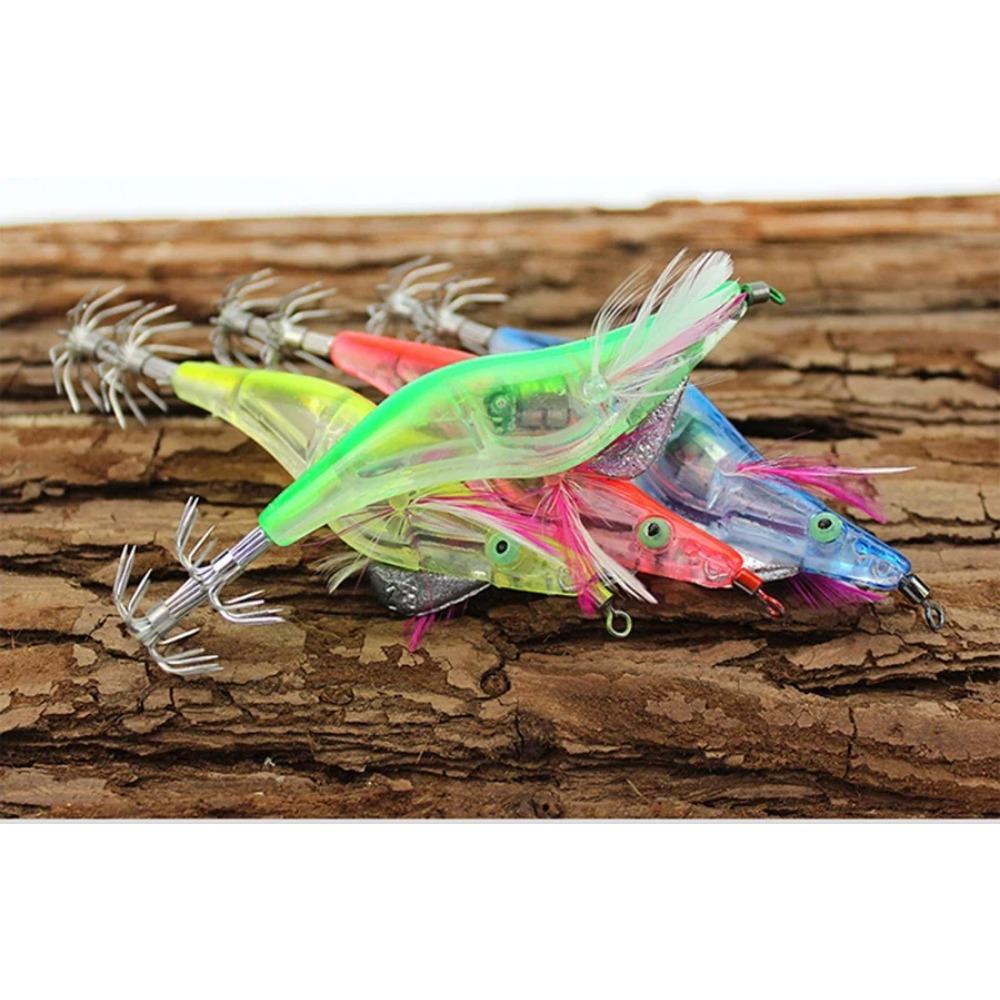 6Pcs LED Electronic Shrimp Lure with Squid Hook Jigging Hard Sea Fishing Lures Prawn Luminous Artificial Bait Tackle for Fish