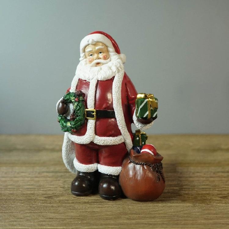 Mini Santa Claus Figurines Holding Gifts Small Resin Sculpture Home Decor