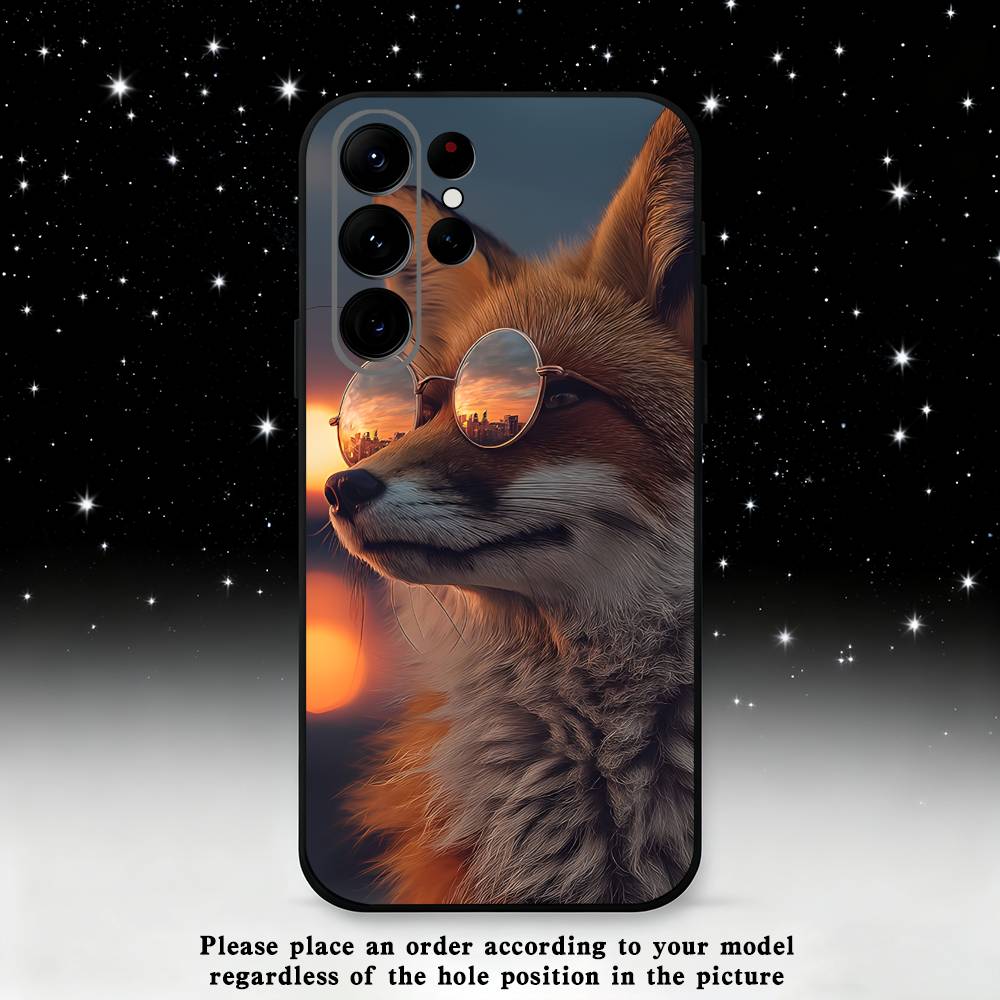 Cute Fox Animal Phone Case For Samsung S25,S24,S23,S22,S21,S20,S10,Ultra,Plus,Lite,FE,Soft Silicone Black Cover