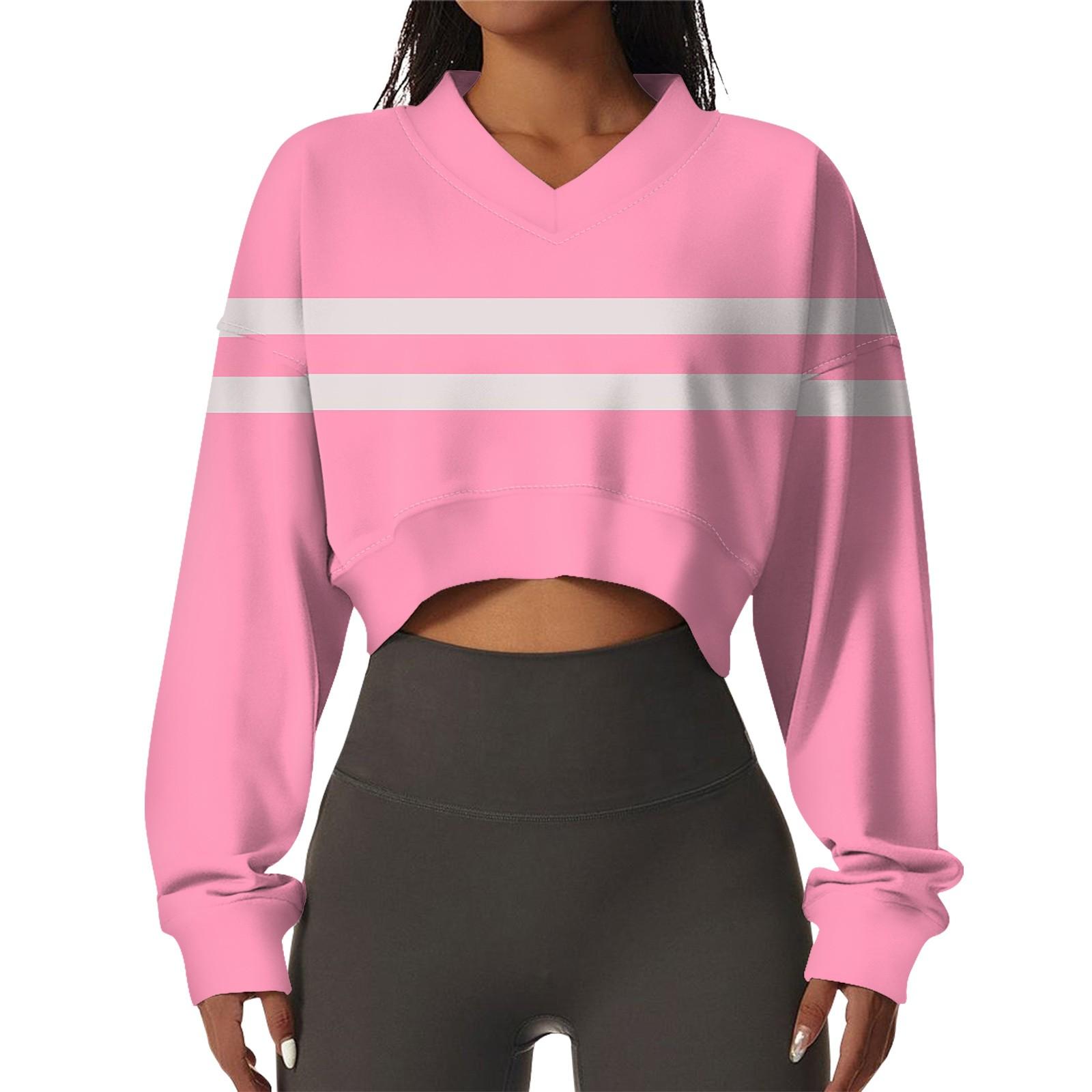 

Женская повседневная модная сексуальная удобная спортивная толстовка с V-образным вырезом и длинным рукавом в полоску с графическим принтом XL арбуз красный