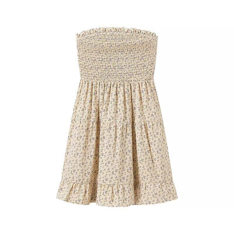 Kaslead New Arrival Women's Clothing Fashion Style Fashion Slim-Fitting Simple Small Floral Strapless Short Dress