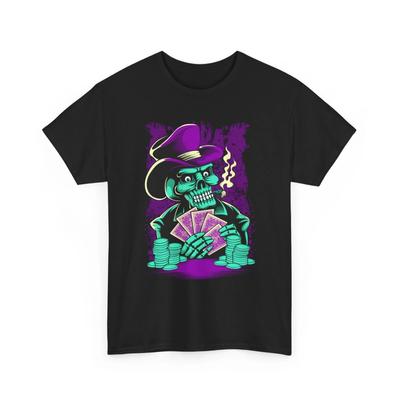 Skelett Spieler T-Shirt | Neon Poker Schädel Illustration, Baumwoll T-Shirt, Poker