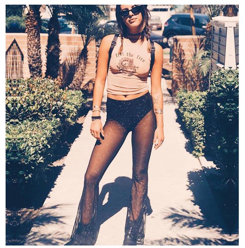 Sexy durchsichtige Netz Schlaghose Sommerhose - Damen Casual Heißfolienprägung Design