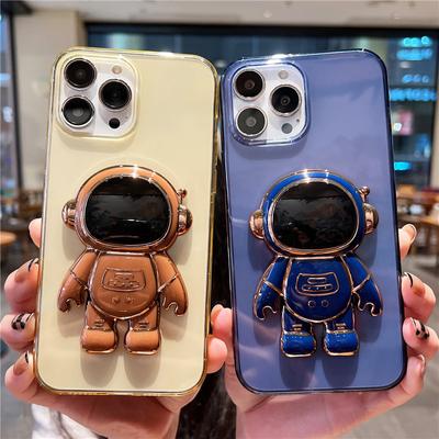 Capa de Celular Transparente com Suporte Astronauta para iPhone 13 11 12 Pro Max Xs Max Xr X 13pro 11 À Prova de Choque Transparente Macia Capa Traseira