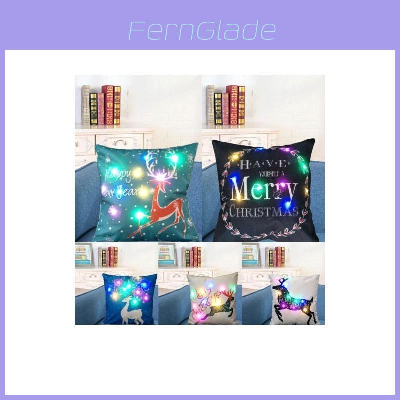 Premium Quality Christmas Led Light Cotton Linen Throw Pillow Case For Home Decor