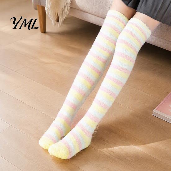 Cozy Fleece Socks 1 Pair Women Thigh High for Winter, Thickened Coral Leg Long Stockings Warmer Stockings, Fluffy Warm Over Knee Boot Girls