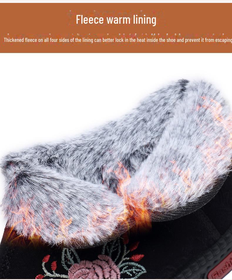 Embroidered High Boots: Warm, Non-Slip, Soft-Soled Cotton Shoes for Elderly - Ethnic Style, Perfect for Winter