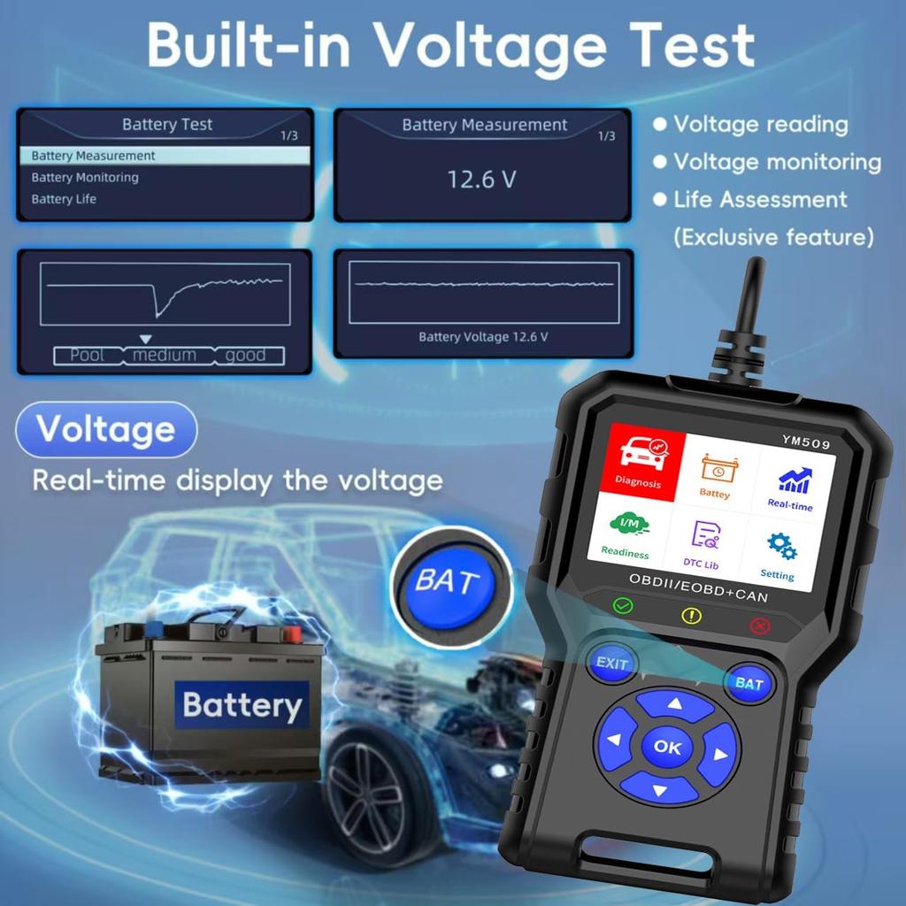 OBD2 Scanner Diagnostic Tool 2.8'' Color Screen OBDII Scanner for Cars, Check Engine Light Fault, Car Battery Tester Code Reader Car Diagnostic Tool