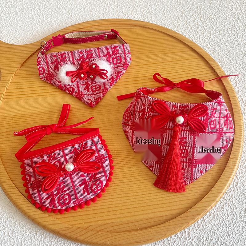 New Year Lucky Pet Scarf: Cute Triangle Shawl for Dogs & Cats in Chinese Style