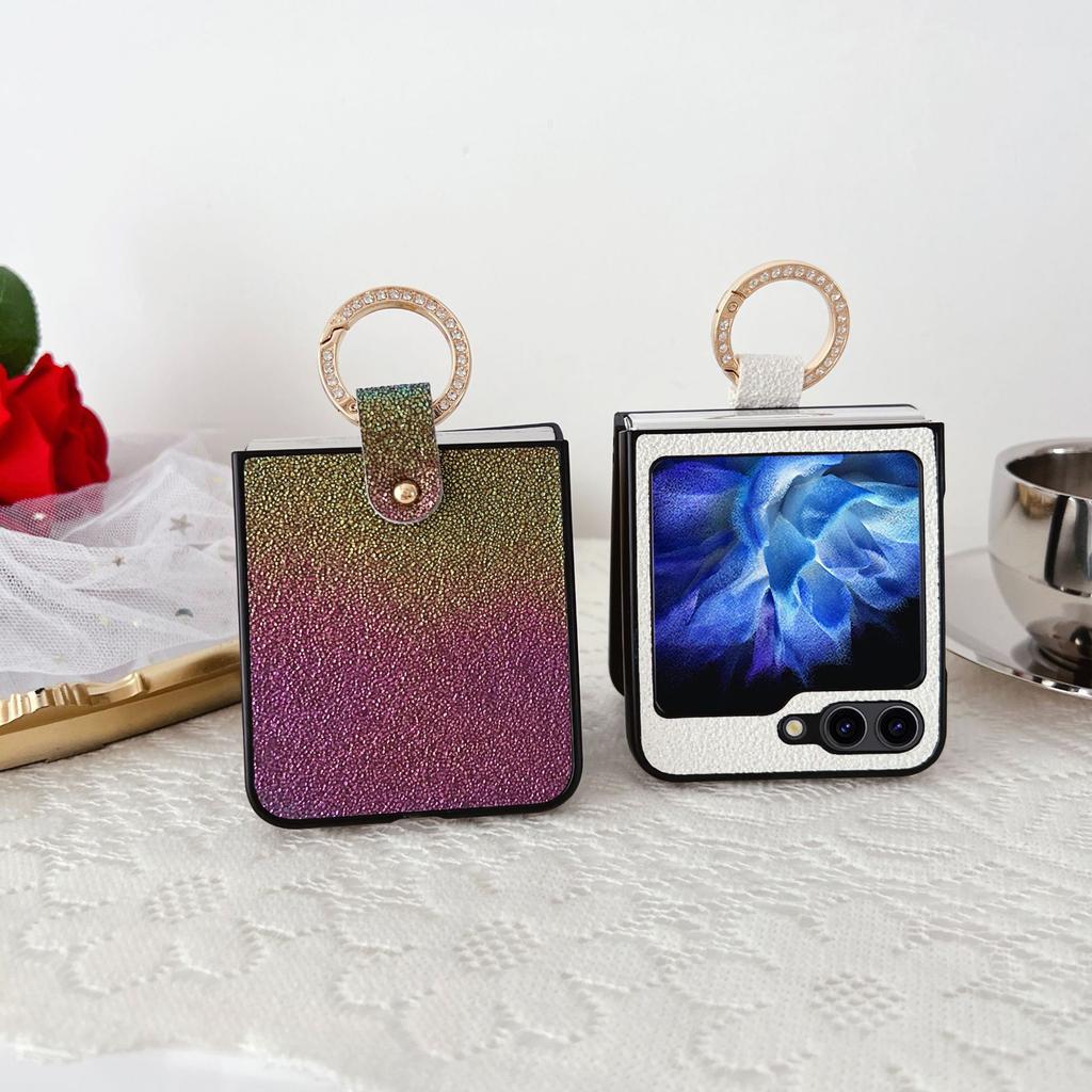 Case for Samsung Z Flip 7 6 5 4 3 Colorful Rhinestone Ring Buckle Folding Screen Drop Protection Case Anti-Fingerprint Plain