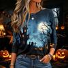 Women's Halloween Print Long Sleeve Neck Pullover T-Shirt for Fall