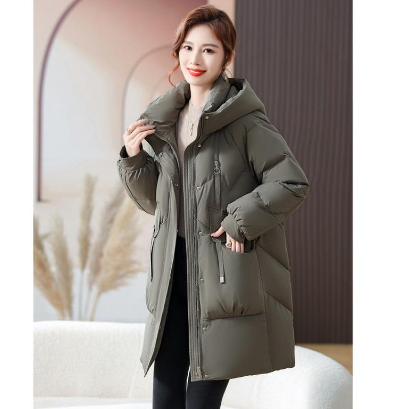 Down jacket female mother loose medium and long thickened white duck down jacket medium and old casual down jacket