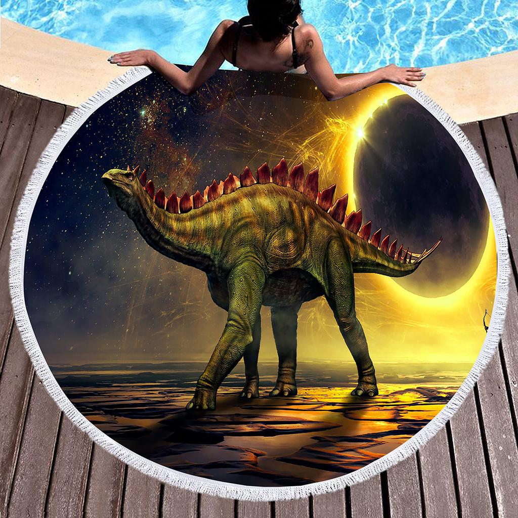 Jungle Wildlife Dinosaur Round Beach Blanket, Soft Microfiber Round Beach Blanket Sand Free Quick Dry Circle Bath Towel Yoga Mat