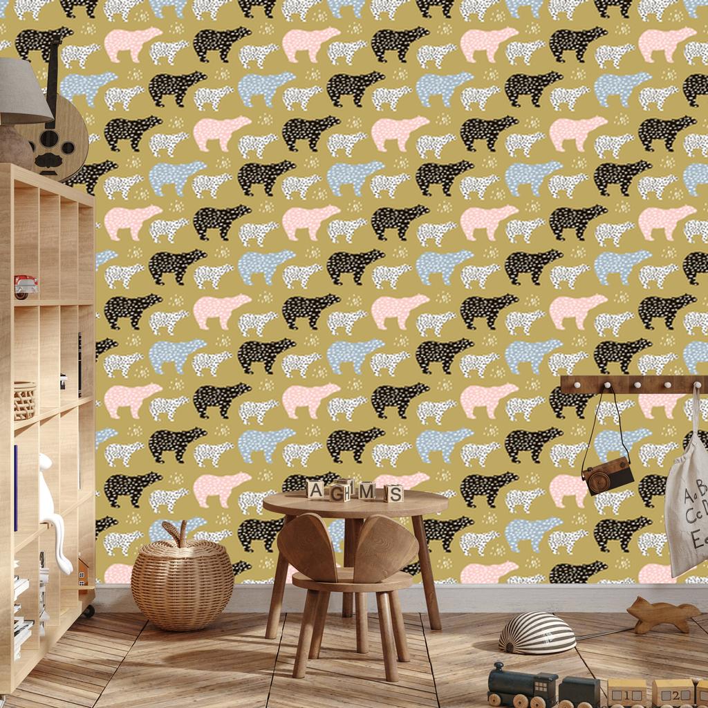 Wallpaper Colorful Bears in Scandinavian Style 50x1000