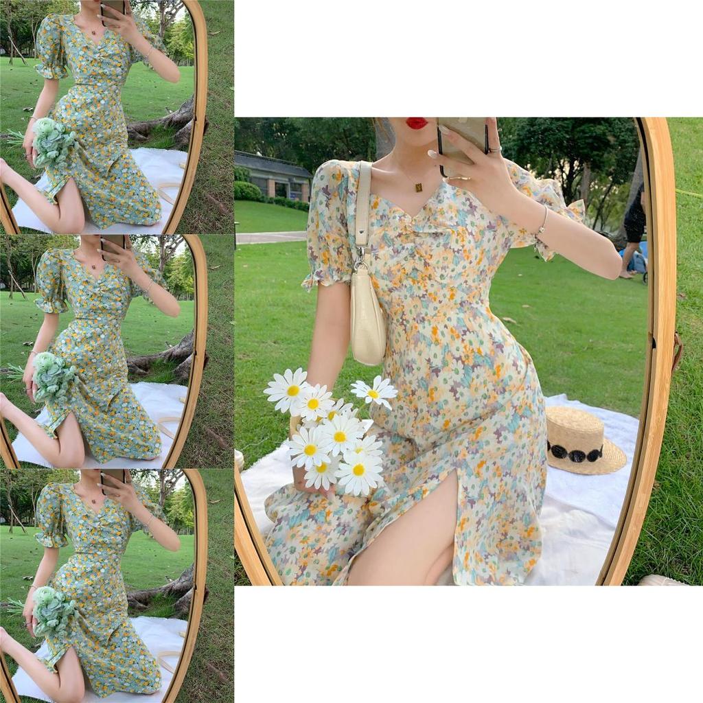 Summer Plus Size Floral Dress With V-neckline And Puff Sleeves Perfect For Any Occasion