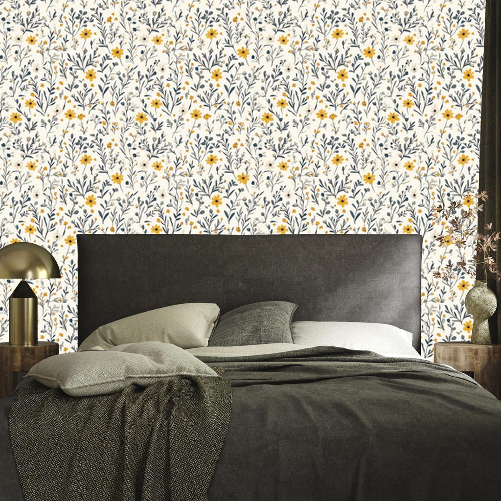 Wild Flowers Wallpaper Light Gray and White for Living Room and Bedroom 50x1000