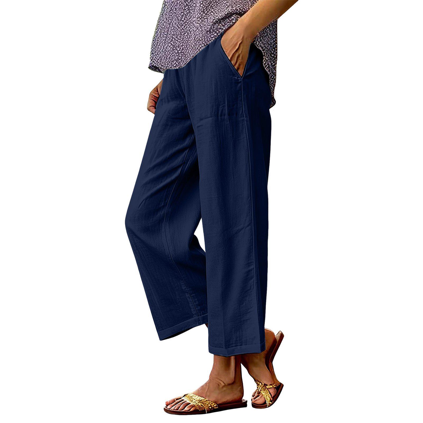 

Women s Solid Color Cotton Linen Loose Wide-Leg Casual Long Pants - Spring/Summer Collection 2026 XL