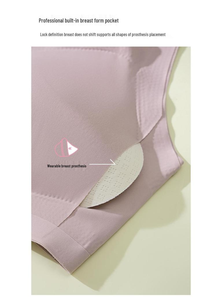 Cross-border Antibacterial Mastectomy Prosthesis Bra with Fake Breast Pads, Seamless Front Closure, for Post-Op and Reduction Support.