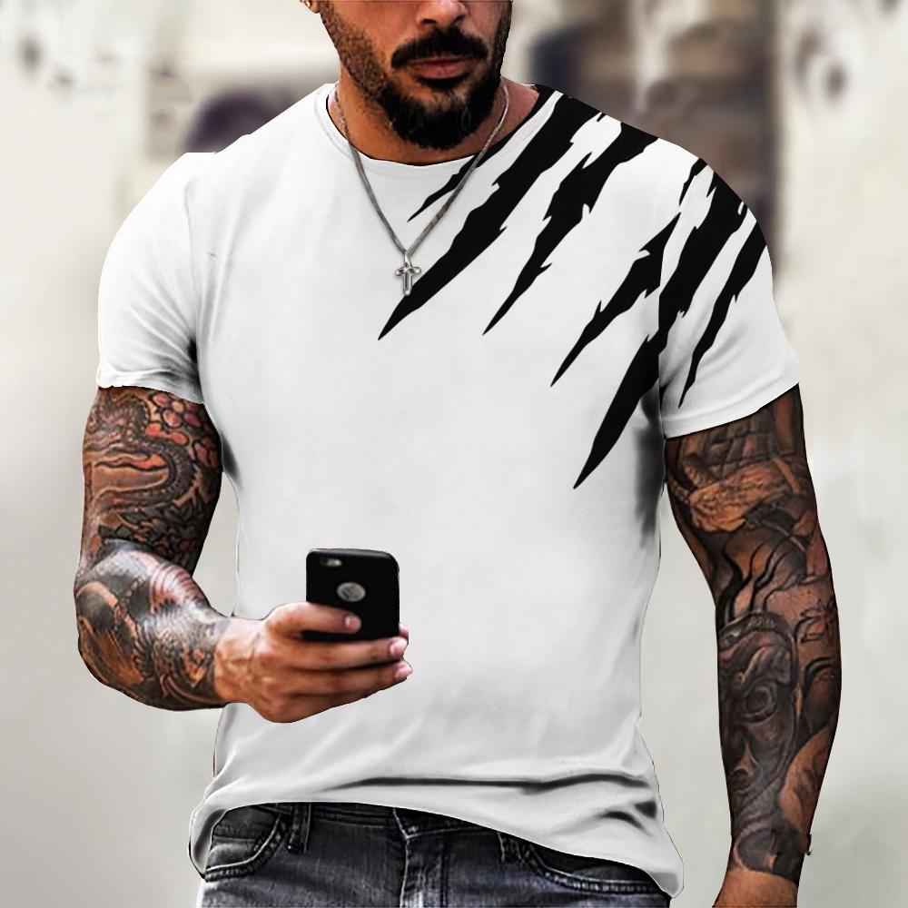 Summer Round Neck Abstract Brush Stroke 3D Print Top Fashionable Casual Short Sleeved Men's T-shirts