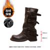 ~ Belt Buckle Square Round Head Pleated Medium Tube Knight, Autumn and Winter Pleated Stacked Pants Tube Women's Boots