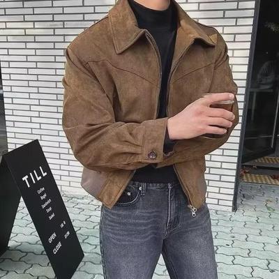 Men's Retro Brown Suede Jacket - Autumn/Winter, Versatile Short Lapel Design