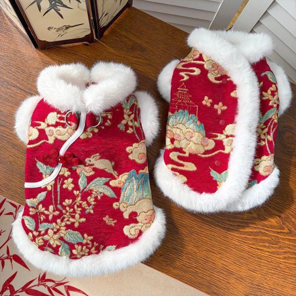 Cute Thick Velvet New Year's Dog Cat Clothing Chinese Style Comfortable Cat Dog Vest Soft Tang Clothing Pet Coat Autumn Winter