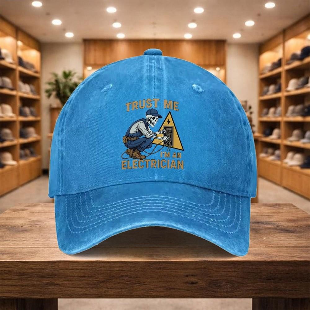 Electrician Baseball Cap Trust Me Graphic Print Washed Denim Snapback Hat Adjustable Casual Gift